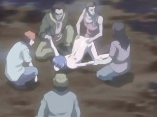 Anime babe gangbanged and bukkaked outdoor