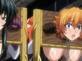 Caught and chained hentai babes gets brutally gangbanged
